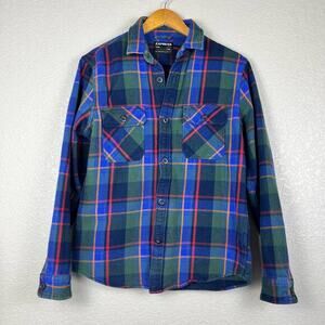 Express‎ Mens Shacket Medium Blue Blue Plaid Flannel Shacket 90s Grunge Preppy